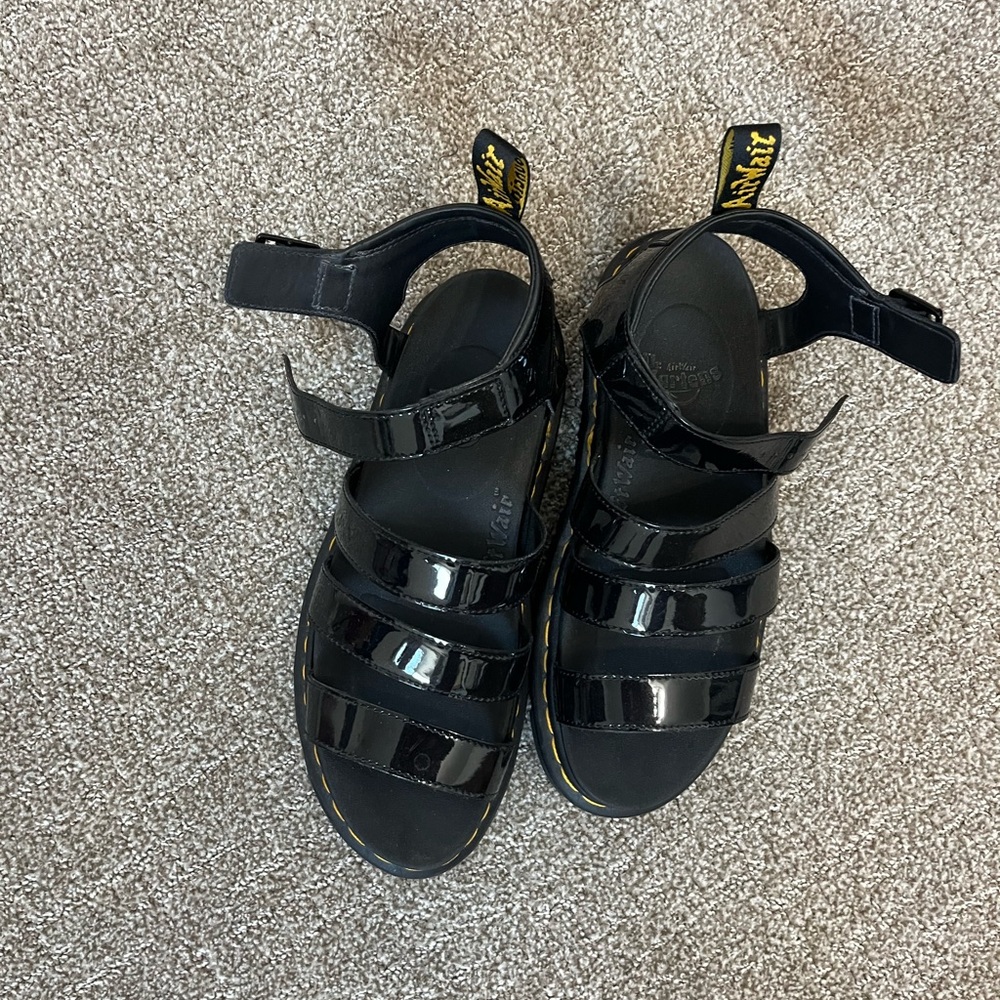 Dr. Martens Black Patent Leather Strappy Platform Sandals - Picture 2 of 2